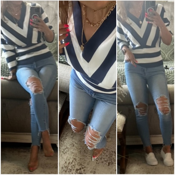 New🩷Navy/white V-cut spring top - Picture 3 of 13